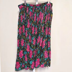 Vintage Worthington Petite Floral Crinkle Broomstick Midi Skirt Pink M Boho